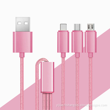 Yijiashishang New product nylon 3 in 1 micro usb cable